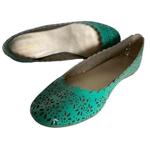 Coach Carsin Green Patent Leather Ballet Flat Loafer 10 NIB - Picture 1 of 16